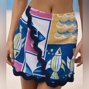 Anthropologie Linen Reef Fish Skirt XL Rickrack Ocean Beach Nautical Vacation